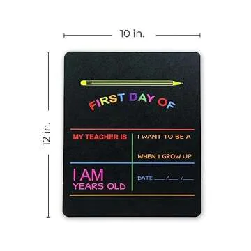 Reusable My First Day and Last of School Set Milestone Sign / 10" x 12" Photo Prop Board for Kids/Black Sign with Vibrant Color Printing