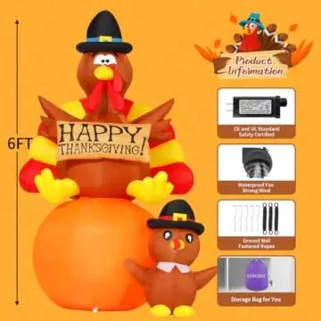 GOOSH 6FT Thanksgiving Inflatable Turkey Decor for Festive Celebrations