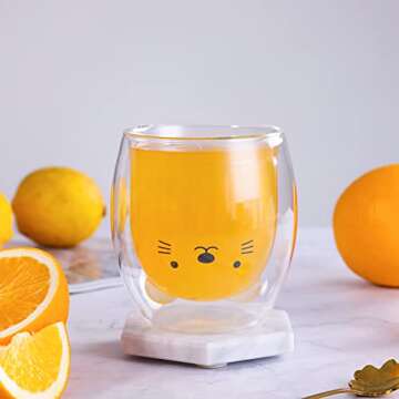 SHENDONG Cute Cat Mugs Cute Cups Cat Tea Coffee Cup Double Wall Insulated Glass Espresso Cups Glass ...