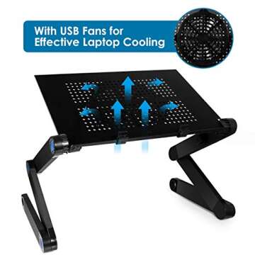 MOSAJIE Laptop Table, Adjustable Laptop Bed Table, Portable Laptop Workstation Notebook Stand Reading Holder with Large Cooling Fan & Mouse Pad，Ergonomic Lap Desk TV Bed Tray Standing Desk