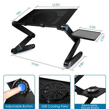 MOSAJIE Laptop Table, Adjustable Laptop Bed Table, Portable Laptop Workstation Notebook Stand Reading Holder with Large Cooling Fan & Mouse Pad，Ergonomic Lap Desk TV Bed Tray Standing Desk