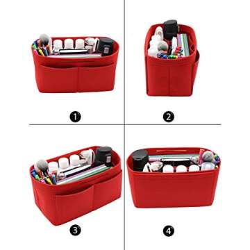 LEXSION Felt Purse Organizer - Stylish Bag Insert in Red
