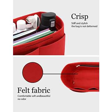 LEXSION Felt Purse Organizer - Stylish Bag Insert in Red