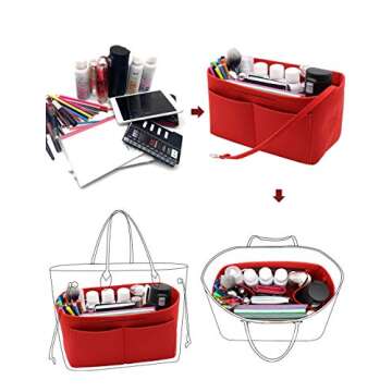 LEXSION Felt Purse Organizer - Stylish Bag Insert in Red
