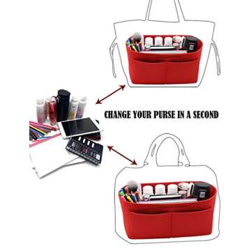LEXSION Felt Purse Organizer - Stylish Bag Insert in Red
