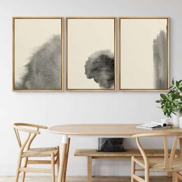 NWT Framed Wall Art Print Set Smoky Faded Black Watercolor Strokes Abstract Shapes Illustrations Mod...