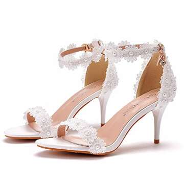 Crystal Queen Women White lace Ankle Strap High Heel Sandals Stiletto Heels Peep Toe Sandals Pump Sh...