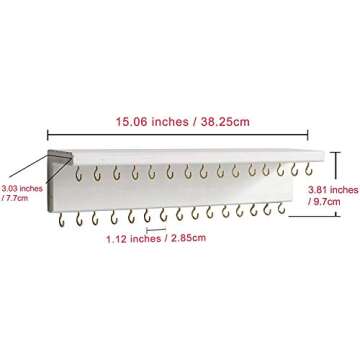 SANY DAYO HOME Jewelry Organizer with 30 Hooks and Cosmetics Shelf, 15 x 3 x 4 inches Wall Mounted Rustic Pine Wood Holder for Necklaces and Bracelets, Suitable for Kids and Adults (Retro White)