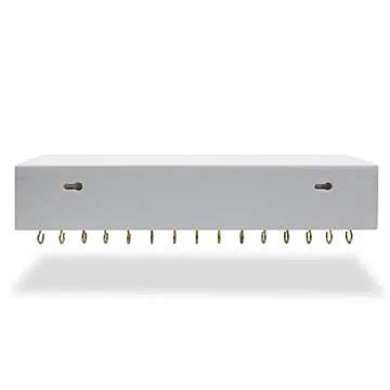 SANY DAYO HOME Jewelry Organizer with 30 Hooks and Cosmetics Shelf, 15 x 3 x 4 inches Wall Mounted Rustic Pine Wood Holder for Necklaces and Bracelets, Suitable for Kids and Adults (Retro White)