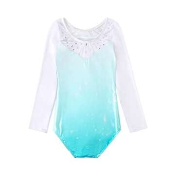 HOZIY Aqua Blue Long Sleeve Gymnastics Leotards for Toddlers - Sparkly Sequin Snowflake Design