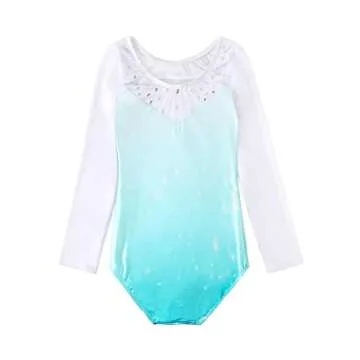 HOZIY Aqua Blue Long Sleeve Gymnastics Leotards for Toddlers - Sparkly Sequin Snowflake Design