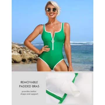 Charmo Women One Piece Swimsuit Tummy Control Bathing Suits Zipper Surfing Swimsuit Monokini Swimwear Green