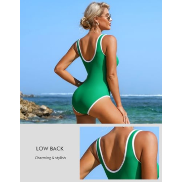 Charmo Women One Piece Swimsuit Tummy Control Bathing Suits Zipper Surfing Swimsuit Monokini Swimwear Green