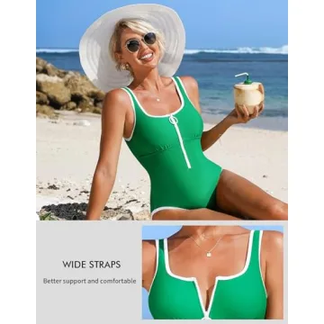 Charmo Women One Piece Swimsuit Tummy Control Bathing Suits Zipper Surfing Swimsuit Monokini Swimwear Green