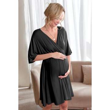Ekouaer 3 in 1 Labor/Delivery/Hospital Gown Maternity Dress Nursing Nightgown Sleepwear for Breastfeeding, Black, X-Large