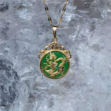 MCSAYS Dragon Necklace Gold Chinese Tibet Grade A+ Green Agate Dragon Pendant Necklace Gift For Christmas Women