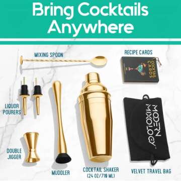 Mixology Cocktail Shaker Set Drink Mixer, 8-Piece Portable Bartender Kit with 24oz Martini Shaker Ba...