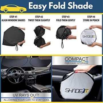 Shade-It Car Windshield Sun Shade Durable 210T Polyester Heat Block UV Protection Sunshades - Sunlight Blocker Reflective Sun Visor Car Window Shade - Easy Storage Sunshade Car Accessories (Medium)