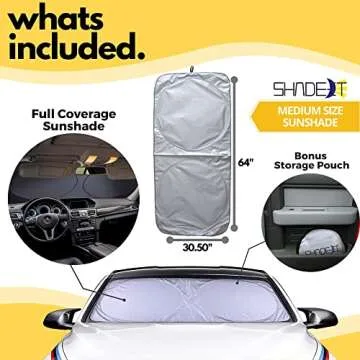 Shade-It Car Windshield Sun Shade Durable 210T Polyester Heat Block UV Protection Sunshades - Sunlight Blocker Reflective Sun Visor Car Window Shade - Easy Storage Sunshade Car Accessories (Medium)