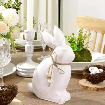 Pawliss Vintage Wood Bunny Figurine for Easter Decor