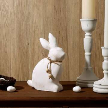 Pawliss Vintage Wood Bunny Figurine for Easter Decor