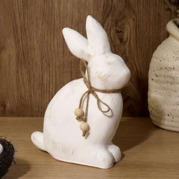 Pawliss Vintage Wood Bunny Figurine for Easter Decor