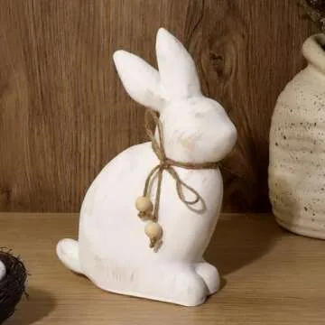 Pawliss Vintage Wood Bunny Figurine for Easter Decor
