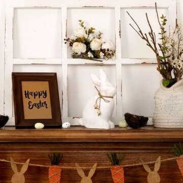 Pawliss Vintage Wood Bunny Figurine for Easter Decor