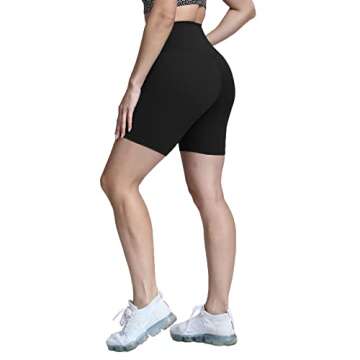 Aoxjox Women's High Waist Biker Shorts Solid Yoga Active Gym Running Compression Exercise Workout Shorts 6" (Black, Small)