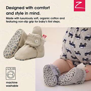 Zutano Unisex Organic Cotton Baby Booties With Gripper Soles, Khaki, 18M