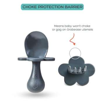 Grabease Toddler Spoon & Fork - First Stage Baby Spoons Self Feeding 6 months Plus to 12 Months & Older - Baby Utensils & Silverware as Early as 4 Months - BPA-Free & Phthalate-Free - 1 Set, Gray