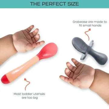 Grabease Toddler Spoon & Fork - First Stage Baby Spoons Self Feeding 6 months Plus to 12 Months & Older - Baby Utensils & Silverware as Early as 4 Months - BPA-Free & Phthalate-Free - 1 Set, Gray