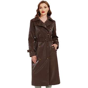 Fahsyee Women's Faux Leather Trench Coat - Stylish & Versatile