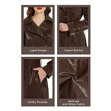 Fahsyee Women's Faux Leather Trench Coat - Stylish & Versatile