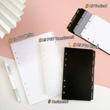 DY.2ten Black Dividers for 6 Ring Binder, 7-Tab Sturdy Plastic Dividers, A5 Index Divider, 6 Hole Bi...