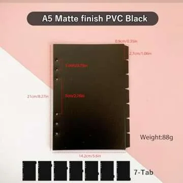 DY.2ten Black Dividers for 6 Ring Binder, 7-Tab Sturdy Plastic Dividers, A5 Index Divider, 6 Hole Binder Dividers, Insertable Notebook Planner Tab Dividers for Binders