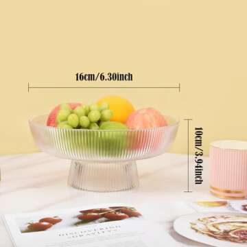 Koythin Glass Fruit Bowl, Footed Fruit Bowls, Decorative Fruit Basket for Kitchen Counter, Table Cou...