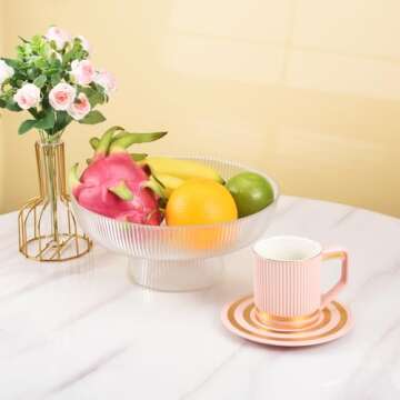 Koythin Glass Fruit Bowl, Footed Fruit Bowls, Decorative Fruit Basket for Kitchen Counter, Table Countertop, Home Decor, Fruit and Vegetable Holder (Ribbed Texture)