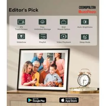 Cozyla Canvas Digital Picture Frame Large 17 Inch Free Unlimited Storage AI-Powered Send Pictures and Videos via Google Photos Email Web Browser Phone App Smart Digital Photo Frame Electronic WiFi Mat