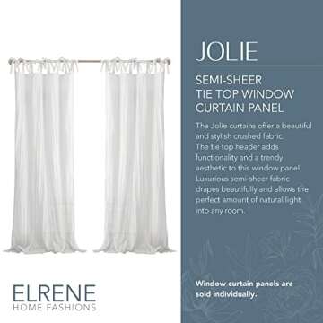 Elrene Home Fashions Jolie Crushed Semi-Sheer Window Curtain, Adjustable Tie-Top Single Panel, 52" x...