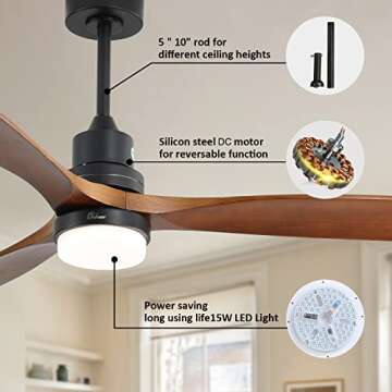 Sofucor Low Profile Ceiling Fan With Lights Remote Control 52 Inch Flush Mount Ceiling Fan Modern Wood Blade Fan For Bedroom Living Room Indoor Outdoor Farmhouse Patio, Noiseless DC Motor