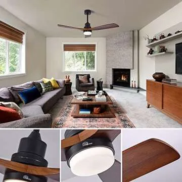 Sofucor Low Profile Ceiling Fan With Lights Remote Control 52 Inch Flush Mount Ceiling Fan Modern Wood Blade Fan For Bedroom Living Room Indoor Outdoor Farmhouse Patio, Noiseless DC Motor