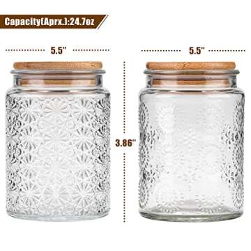 WHJY Glass Storage Container with Lid, Airtight Glass Jars, Farmhouse Tea Canister, Dog Treat Jar for Pet, Glass Candy Cookies Coffee Canister Jar Bath Salt Container - 24 oz, Star Flower