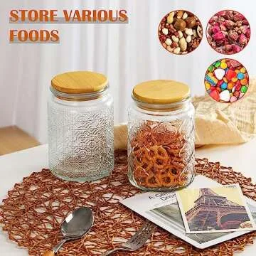 WHJY Glass Storage Container with Lid, Airtight Glass Jars, Farmhouse Tea Canister, Dog Treat Jar for Pet, Glass Candy Cookies Coffee Canister Jar Bath Salt Container - 24 oz, Star Flower