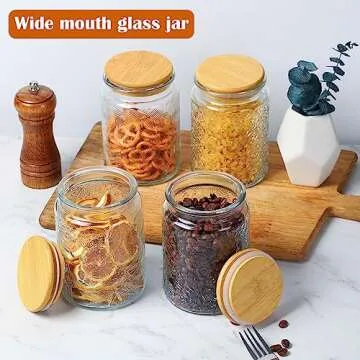 WHJY Glass Storage Container with Lid, Airtight Glass Jars, Farmhouse Tea Canister, Dog Treat Jar for Pet, Glass Candy Cookies Coffee Canister Jar Bath Salt Container - 24 oz, Star Flower