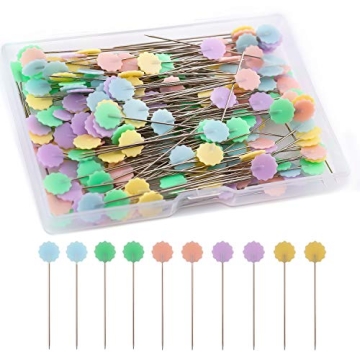 LUTER 200pcs Flat Flower Head Pins - Assorted Colors for Crafting & Sewing Projects