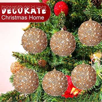 Champagne Glitter Sequin Christmas Tree Ornaments - 6 Pcs