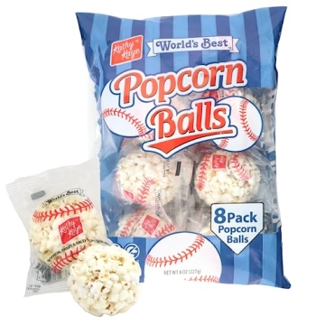 Kathy Kaye Baseball Themed Popcorn Balls, Individually Wrapped Salty Snacks, Sports Party Favor, 8 P...