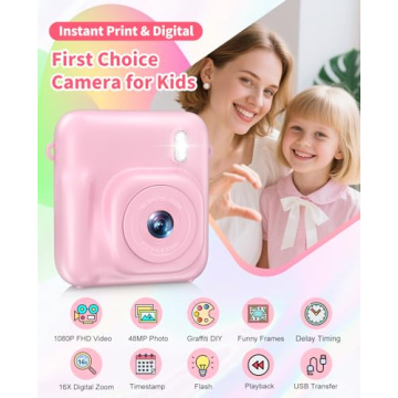Kids Camera Instant Print, 48MP Dual-Lens Digital Camera for Girls Boys Christmas Birthday Gifts, 10...