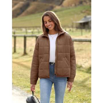AMEBELLE Women’s Quilted Oversized Puffer Jacket Lightweight Zip Up Winter Warm Coat Outerwear wit...
